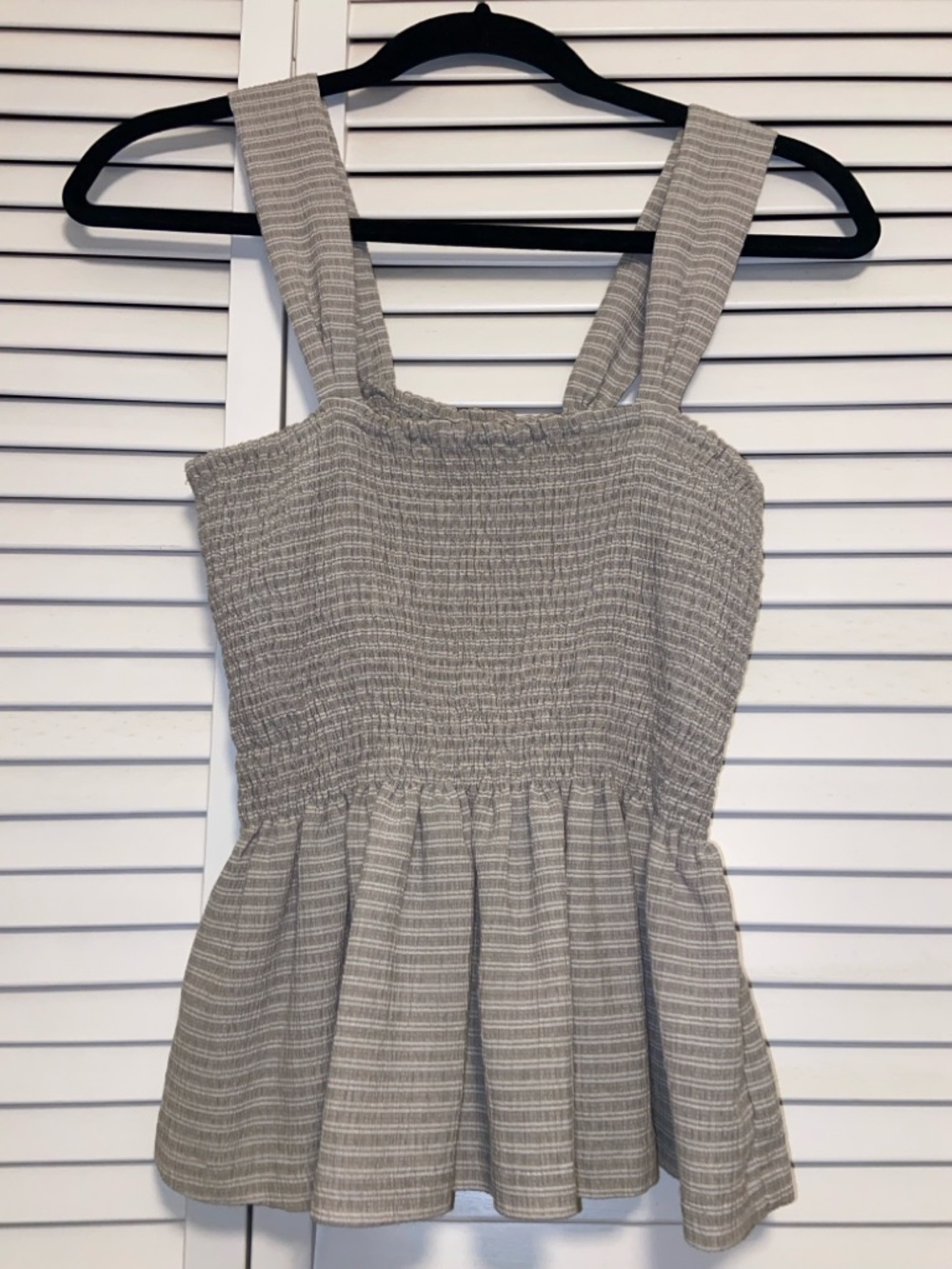 Cottagecore Madewell Texture & Thread Peplum Tank Top Woman's M- Taupe & White
